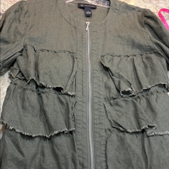 INC International Concepts Women’s Ruffled Linen Jacket olive green size small - Picture 7 of 12